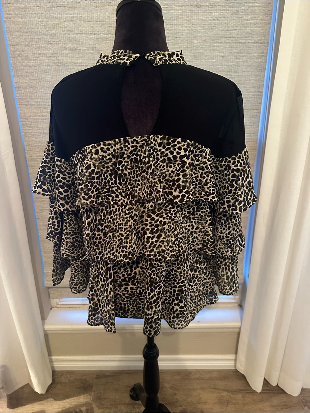P Luca Milano Leopard Ruffle Tiered Blouse with Black Yoke - Picture 3 of 5